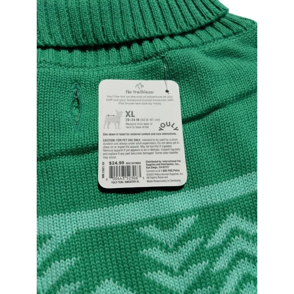 Youly Dog Size Extra Large Trailblazer Teal Green Pet Sweater New